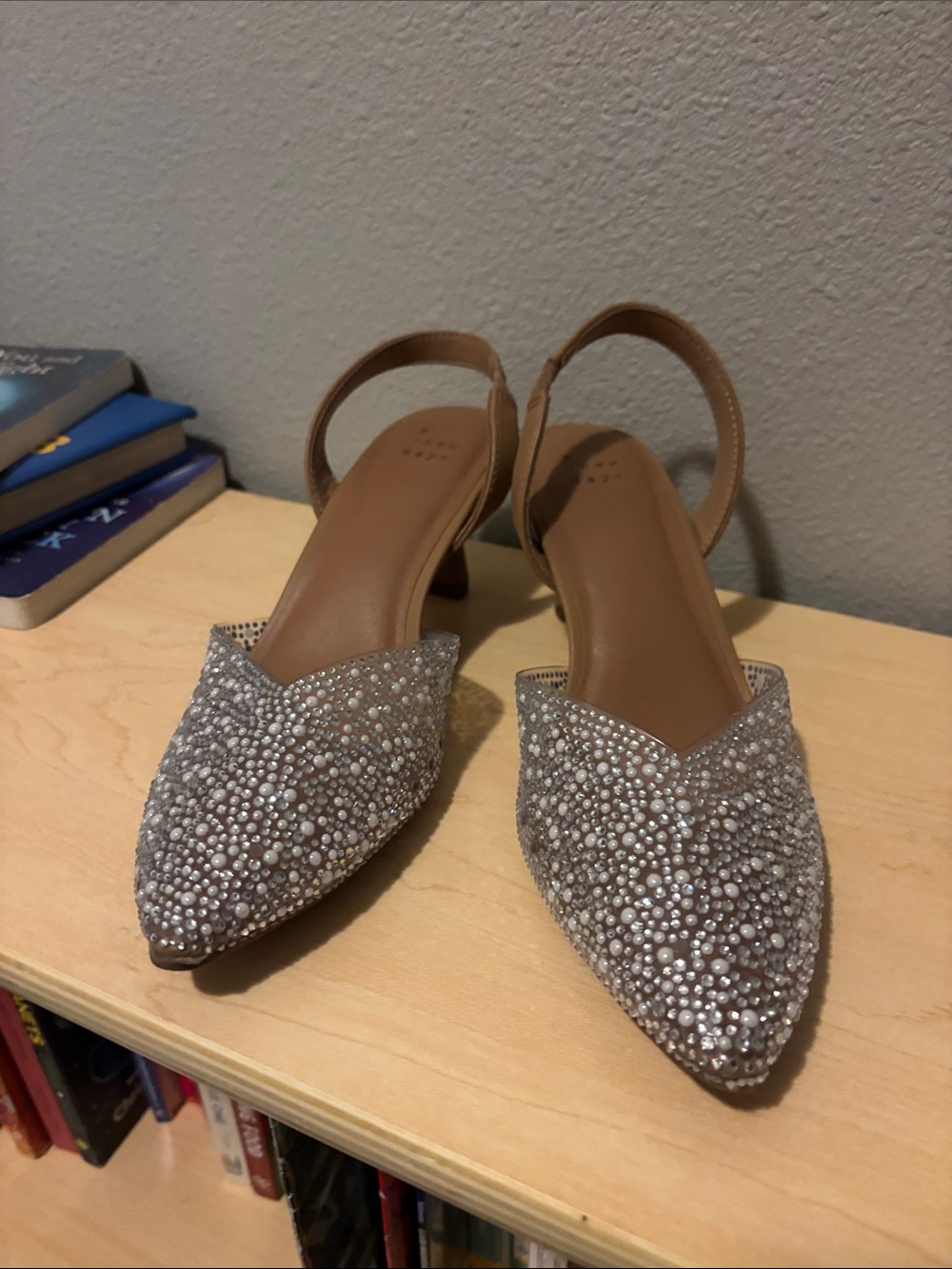 a new day Crystal-Embellished Pointed Slingback Mules in Silver